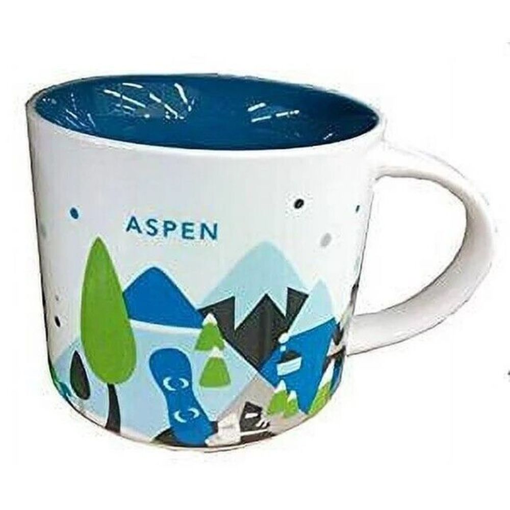 Starbucks Aspen Colorado You Are Here Coffee Tea Mug Cup Blue 14oz 2017 Collect